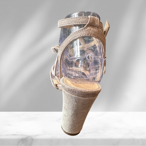 Shutz Taupe Suede Block Heel Sandals 37 NWT - Picture 4 of 6